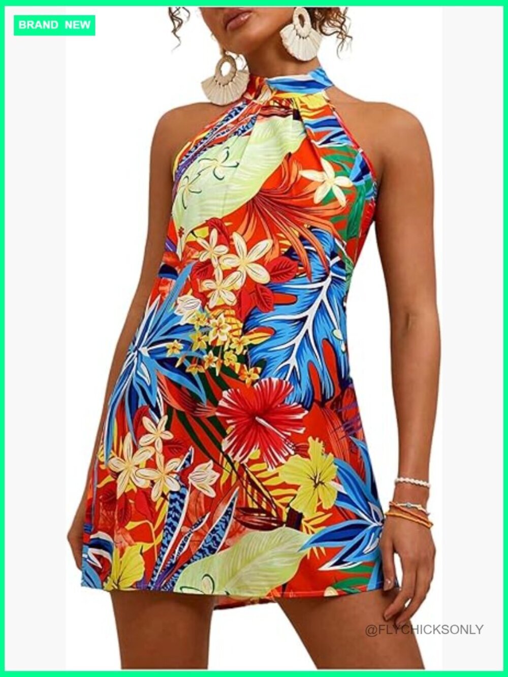 Polyester Sleeveless Halter Sundress A-Line Casual Dress